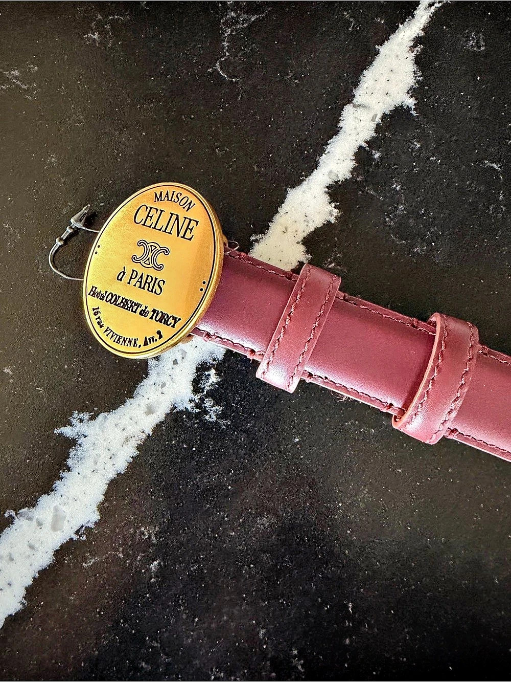 CELINE Maison Celine Belt Leather Belt in Burgundy Size 75 cm